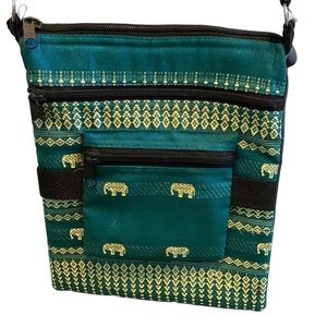 Boho bohemian indie crossbody bag green gold elephants